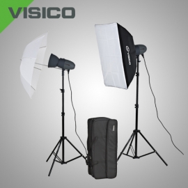 VISICO - Kit d'éclairage studio VL-200 PLUS avec 1 Softbox/1 Paraplui